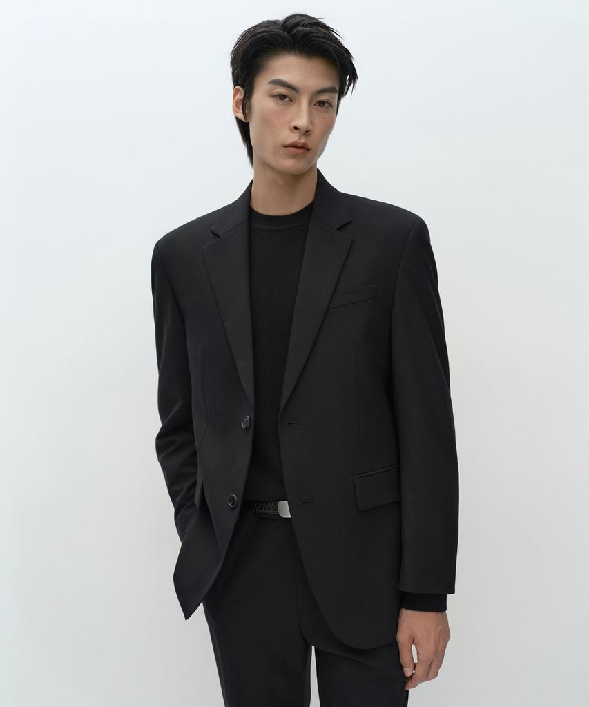 MUSINSA STANDARD [Plus] Relaxed Basic Wool Blazer [Black]