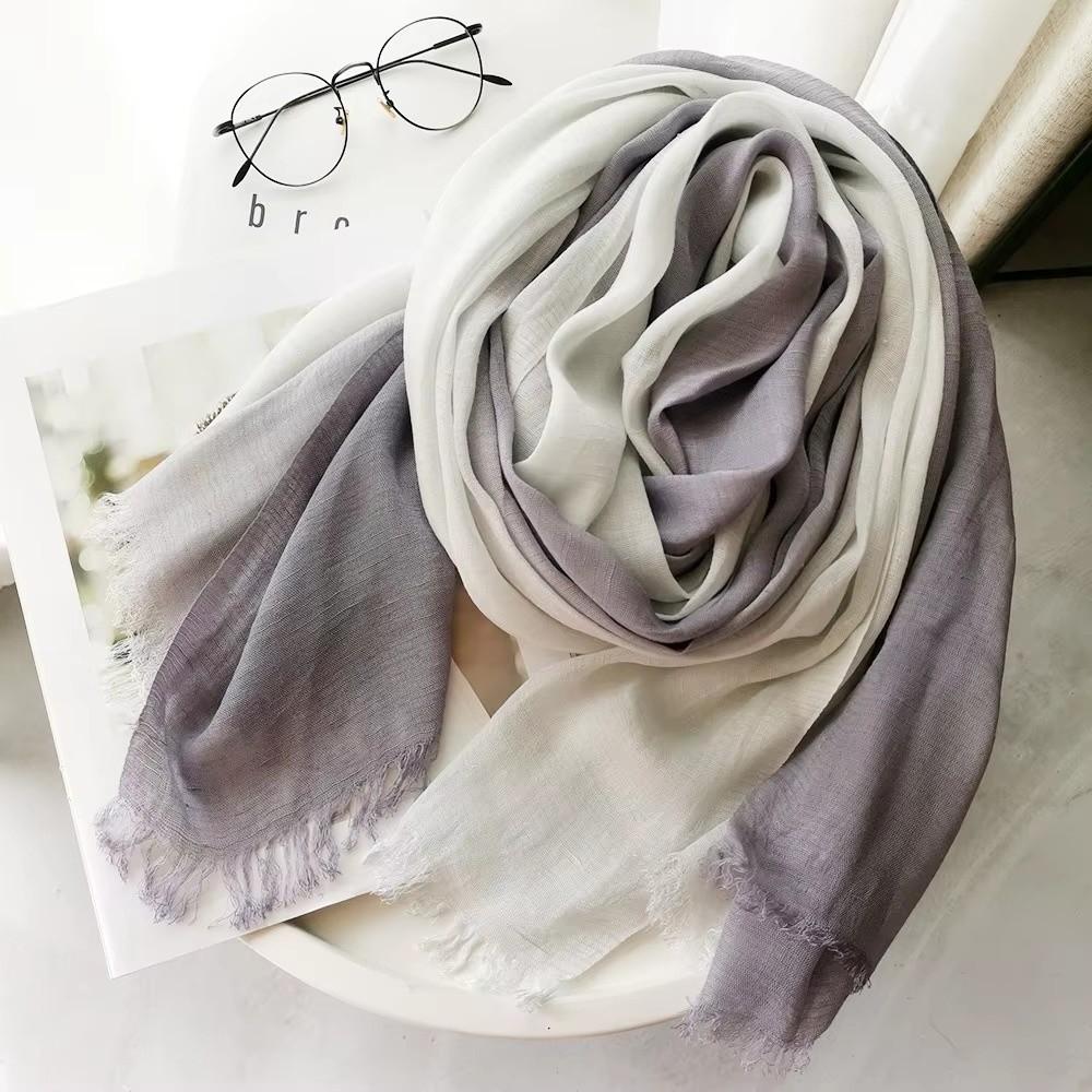 Soft Texture Cotton Scarf Simple Long Shawl Color Matching Two-Color Scarf Autumn Winter