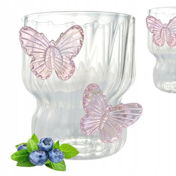 Ecarla Szklanka Z Falowanymi Ściankami Motyl Róż 260Ml Szk161