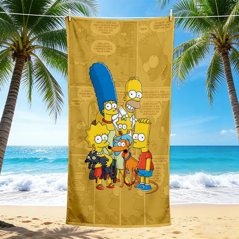 1Pc Simpsons Family Adventure Beach Towel, Quick Dry, Multi-Use for Beach Pool Gym Yoga Home Travel, Christmas, Halloween, Xmas Gift S853