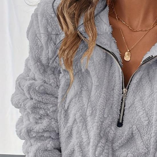Women's Half Zip Sherpa Fleece Sweatshirts Fuzzy Oversized Pullover Top Soft Warm Fall Winter Sweater with Pockets