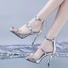 2024 Star Faves Sexy High Heeled Sandals Women Summer Heels Ankle Buckle Shoes Rhinestone Heart Shoe for Female Silver Champagne