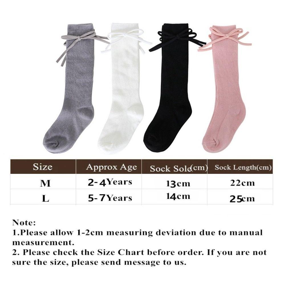 Cute Solid Color Kids Knee High Socks Cotton Bow Girls Bowknot Flat Long Sock Breathable Soft Children Princess Sockes