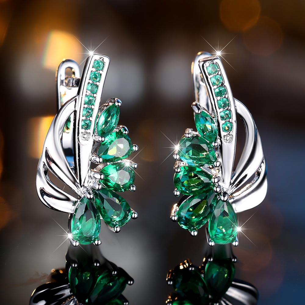 Изысканные синие зеленые серьги-кольца с цирконием для женщин, серебряные висячие серьги с цветком, элегантные вечерние украшения