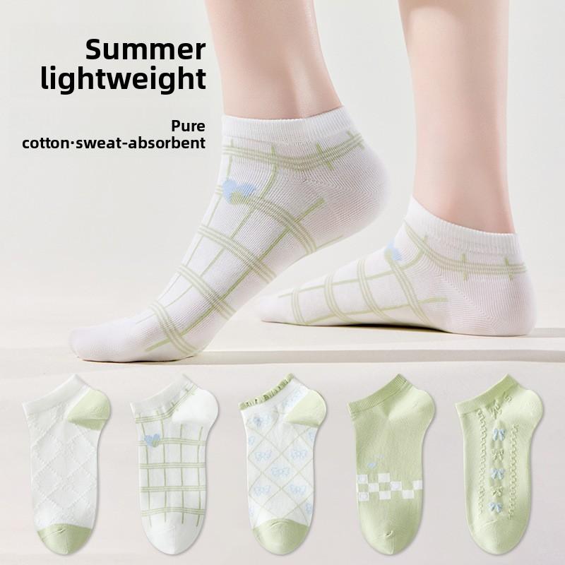 Женские летние тонкие спортивные повседневные носки из чистого хлопка, сетчатые, дышащие, не скатывающиеся, с антибактериальным эффектом и влагоотводящие, бесшовные