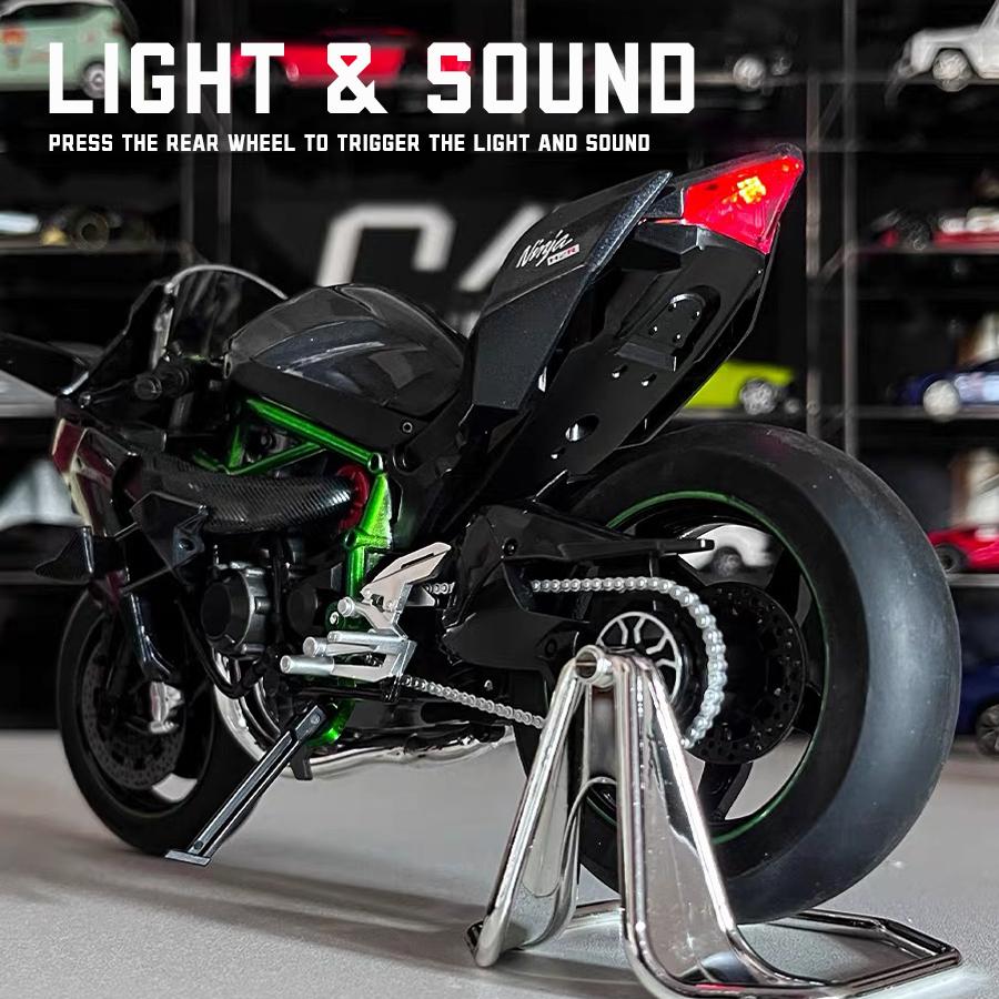 Модель мотоцикла Kawasaki Ninja H2R большого масштаба, литая, со звуковыми и световыми эффектами