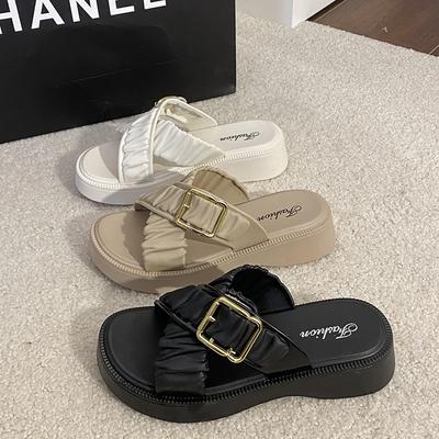 Популярные 2024 новые тапочки для женской летней верхней одежды на толстой подошве с противоскользящей пряжкой, роскошные тапочки для женщин
