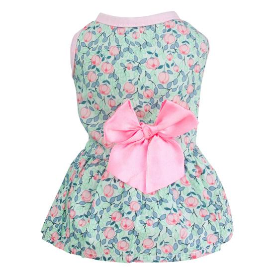 Летнее маленькое платье с цветочным принтом, милое платье среднего размера для собак без рукавов, декор с бантом на передних лапах, праздничный наряд для домашнего животного