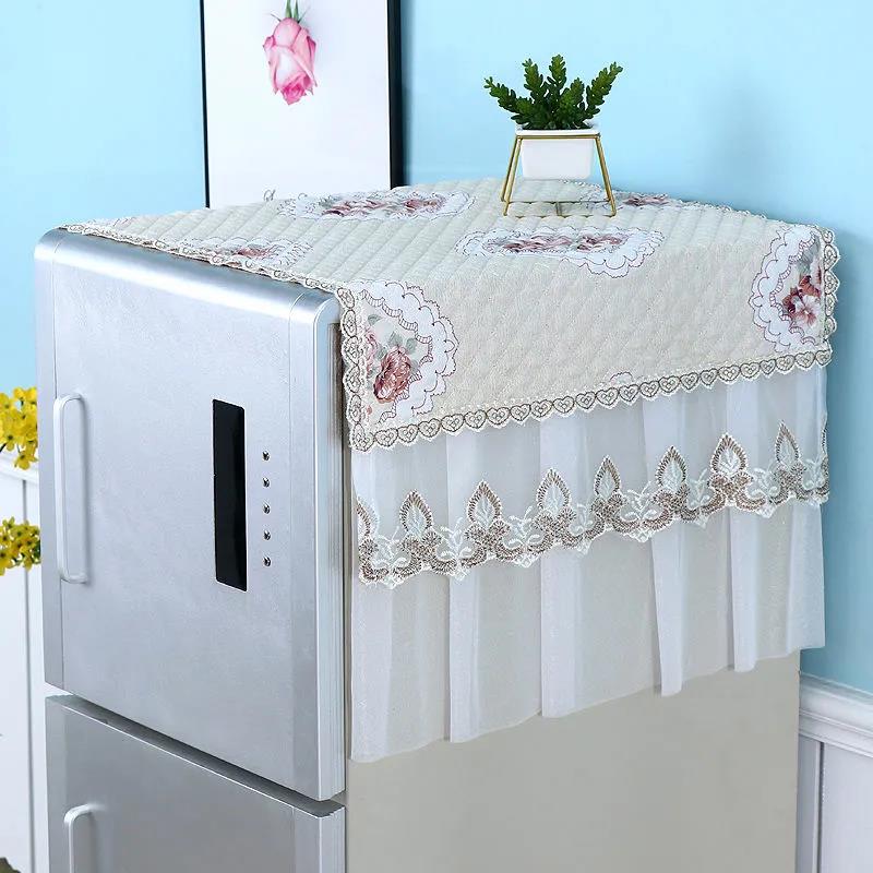 Полотенце для чехла на холодильник, одно- и двухдверный тканевый чехол для холодильника, универсальный пылезащитный чехол, кружевной, износостойкий, моющийся