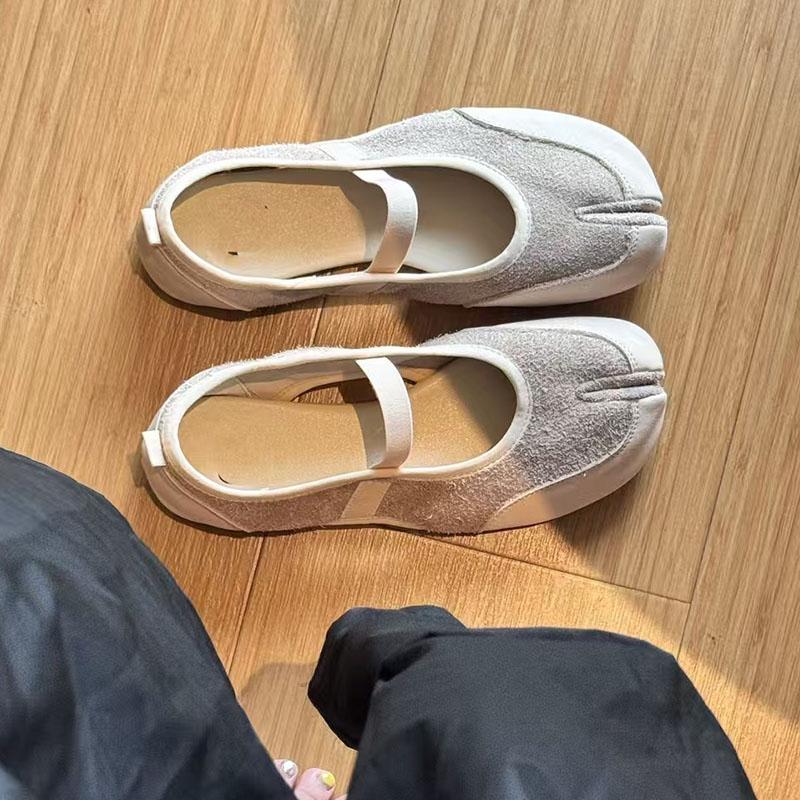 Модные Новые Туфли-горошки с Раздельным Носком Женские 2025 Лоферы с Перекрестной Пряжкой Красные Повседневные Туфли Мэри Джейн Балетки Женские