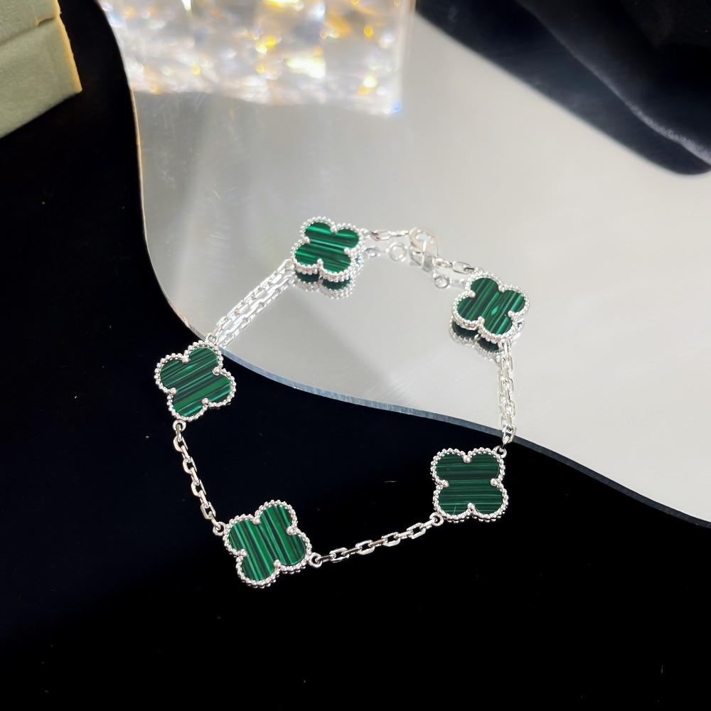 Браслет «Четырехлистный клевер» с пятью цветками, версия High, натуральный фиолетовый халцедон, лазерная CNC-резьба, 18 карат, не тускнеющий, женский браслет