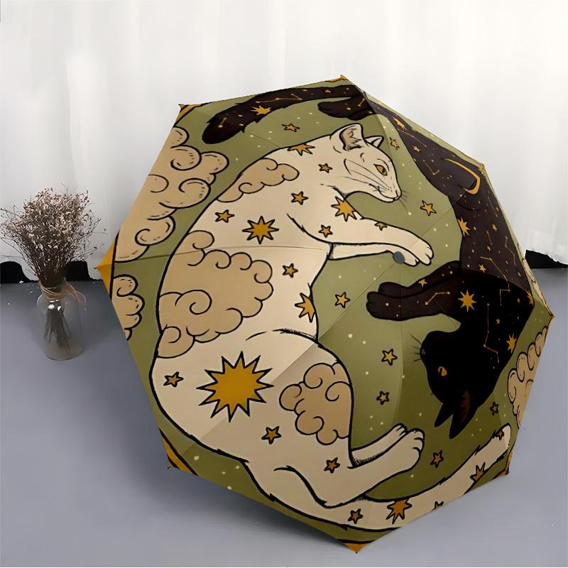 1pc Starry Night Cats Automatic Open/close, All-Season Portable Folding Umbrella, Travel, Everyday, Formal Events076