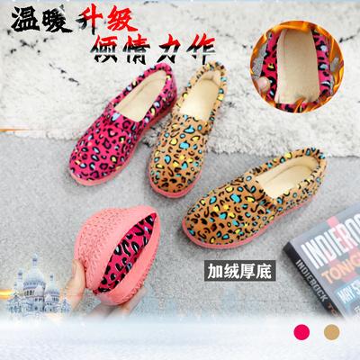 Зимние новые леопардовые хлопковые туфли старого Пекина, домашние бархатные нескользящие тапочки на вате для среднего и пожилого возраста, теплые хлопковые тапочки, обувь для послеродового периода