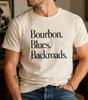Рубашка Bourbon Blues Backroads, Минималистичная футболка для любителя бурбона, Футболка с блюзовой музыкой, Футболка в южном стиле, Минималистичная футболка Bella Canvas