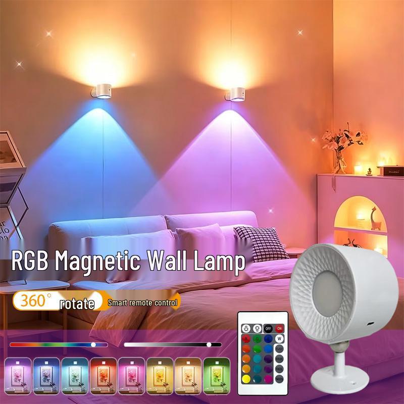 Беспроводная RGB Магнитная Настенная Лампа: Креативный светодиодный ночник для создания атмосферы в спальне