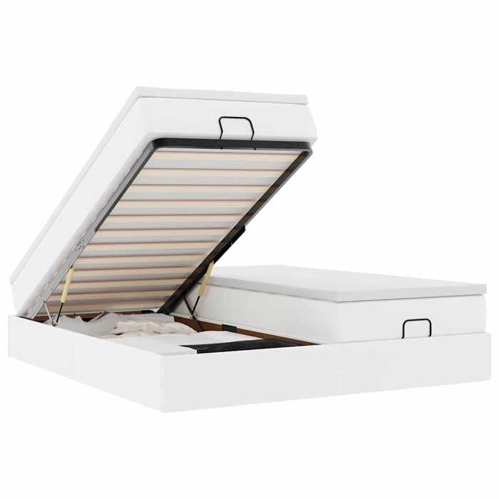 Cadre de lit ottoman - 160x200 cm - Similicuir blanc - Rangement sous le lit - Mécanisme hydraulique