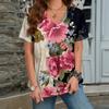 Fashion Splicing Color Women's T-Shirt Summer V-Neck Short Sleeved Tops 3d Floral Pattern Casual Clothing For Woman