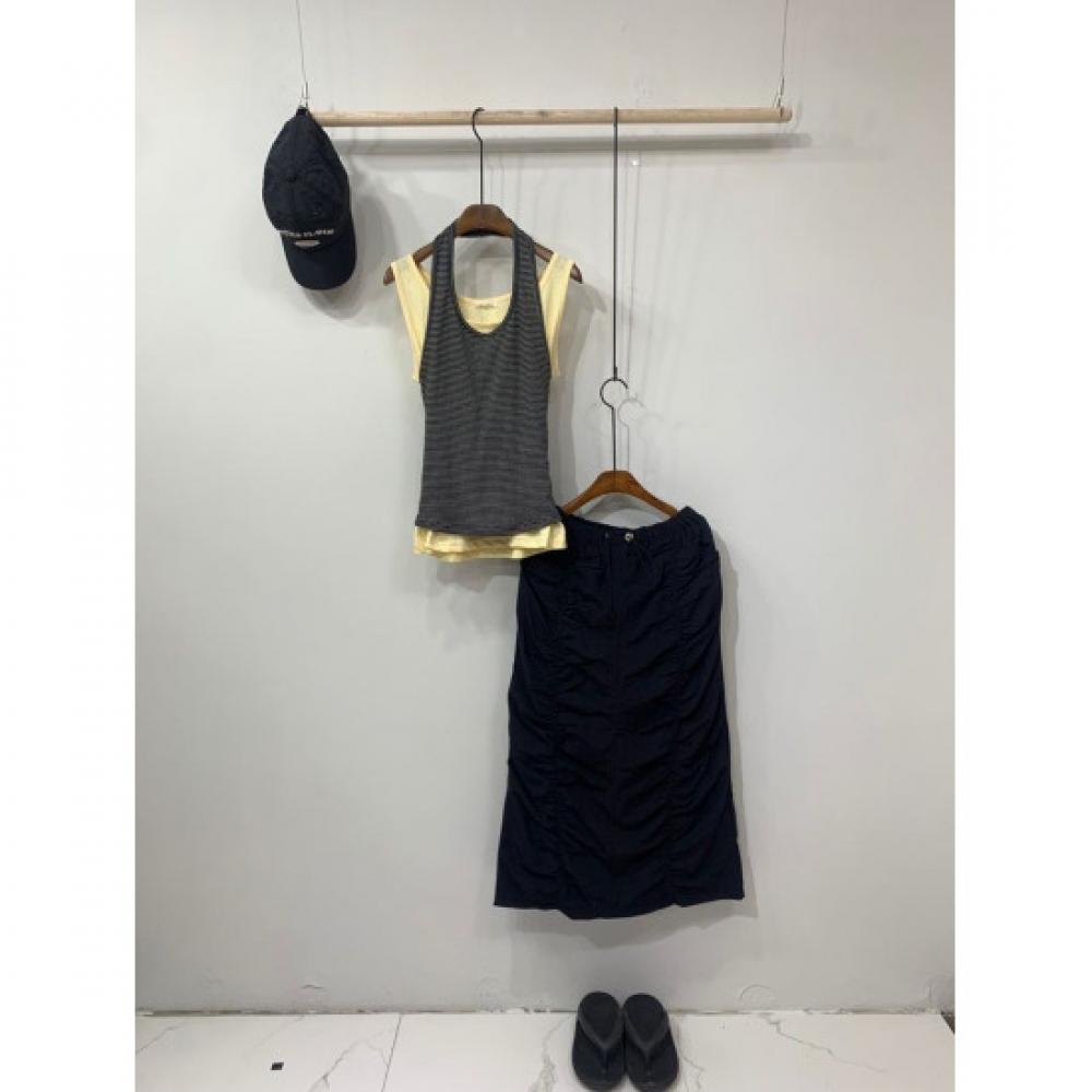 C S In The Room riCo CrInkled StrIng bandIng Long Skirt 3 ColorS