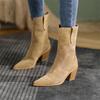 Fashion 2025 New Autumn/winter Women's Boots Pointed Toe Chunky Heel Short Boots Cow Suede Western Boots Shoes for Women High Heels