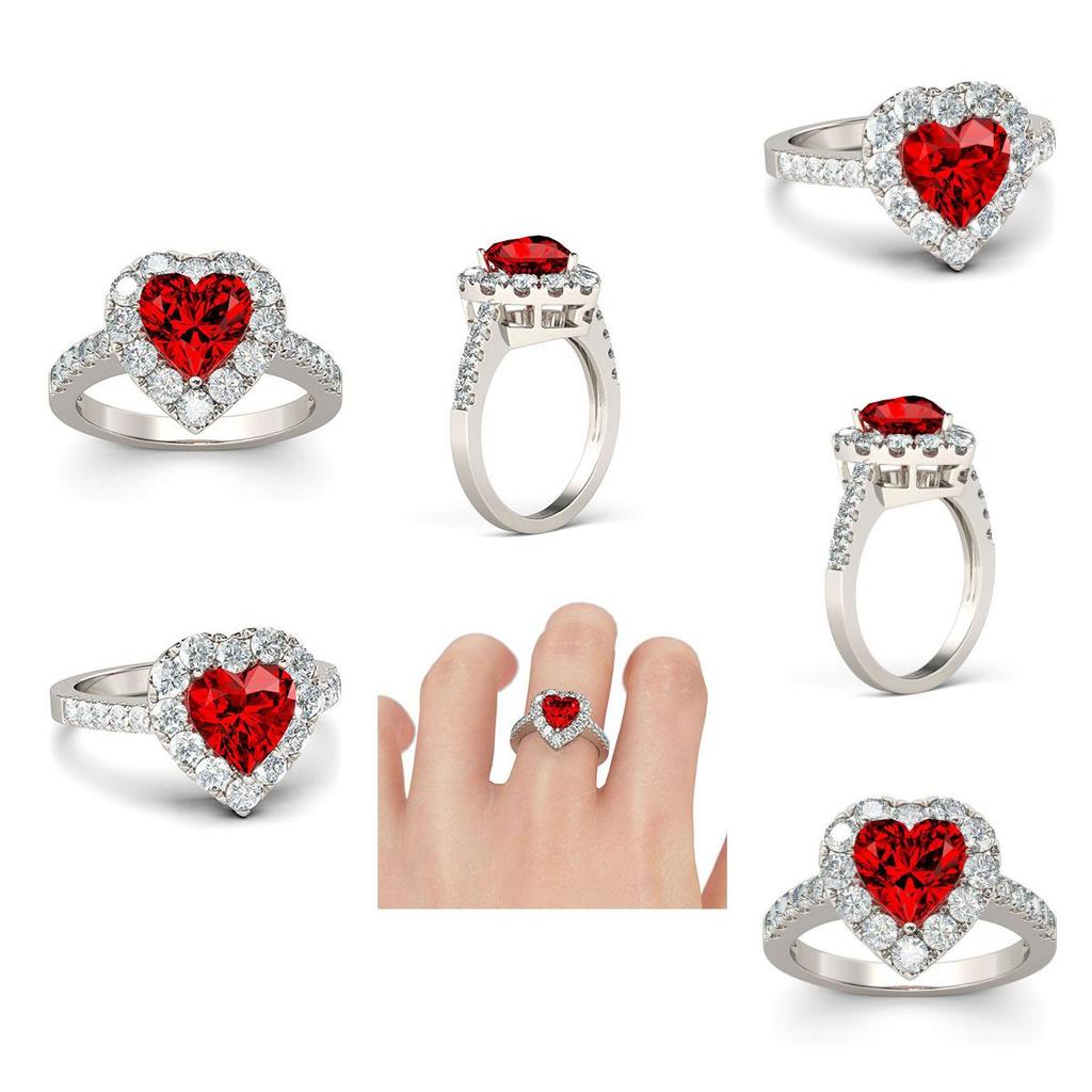 Antique Style Silver Plated Brass Ring With Love Red Ruby Rhinestone Gemstone