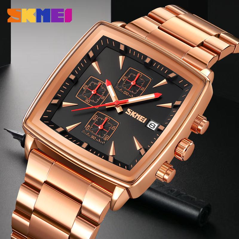 Мужские кварцевые часы квадратные деловые нержавеющая сталь хронограф аналоговые наручные часы для мужчин часы водонепроницаемые светящиеся