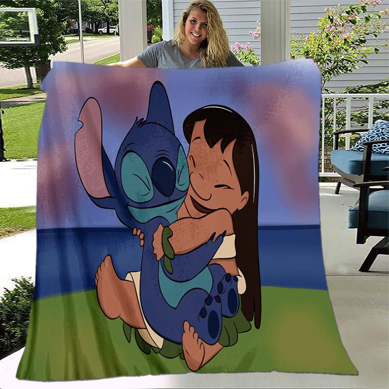 1pc Stitch and Lilo Printing Blanket for All Season, Unisex Cartoon Blanket, Office Blanket, Lunch Rest Blanket