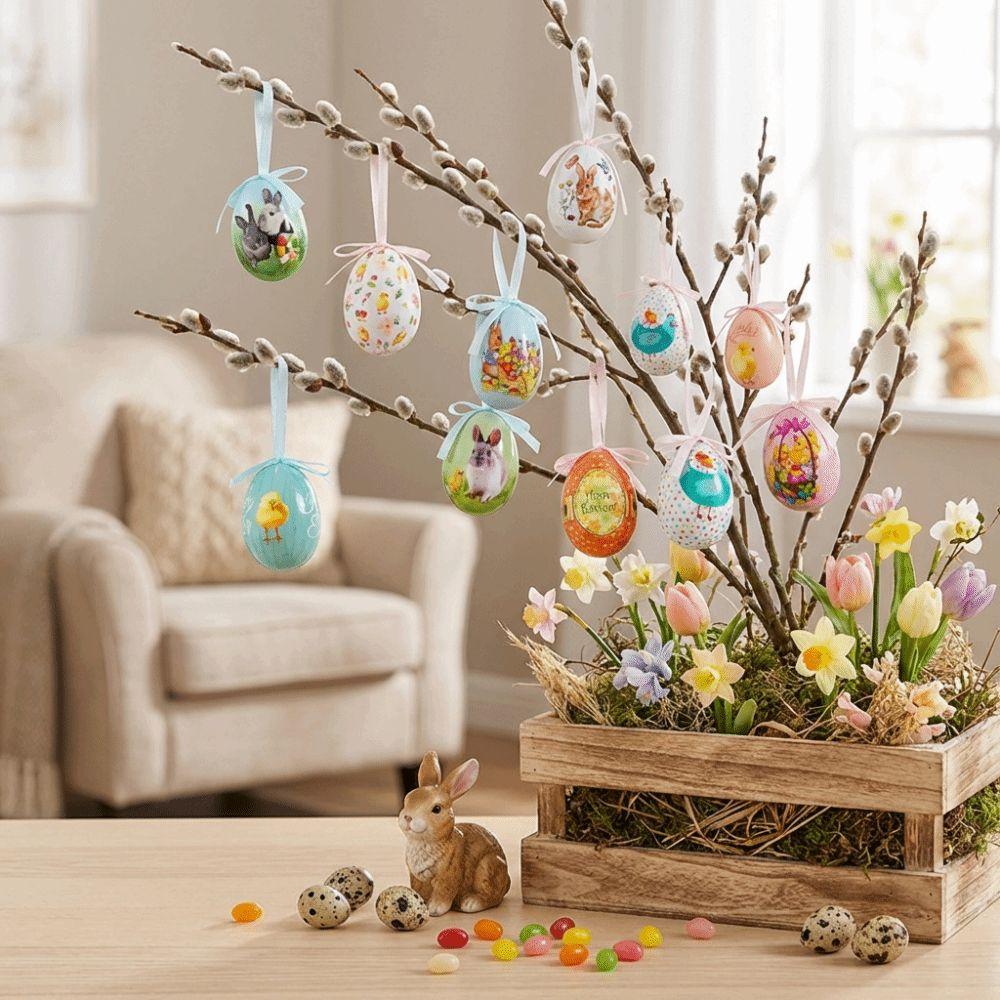 Painted Foam Easter Eggs DIY Craft Colorful Easter Eggs Pendant Happy Easter Handmade Hanging Easter Egg Window Door Garden