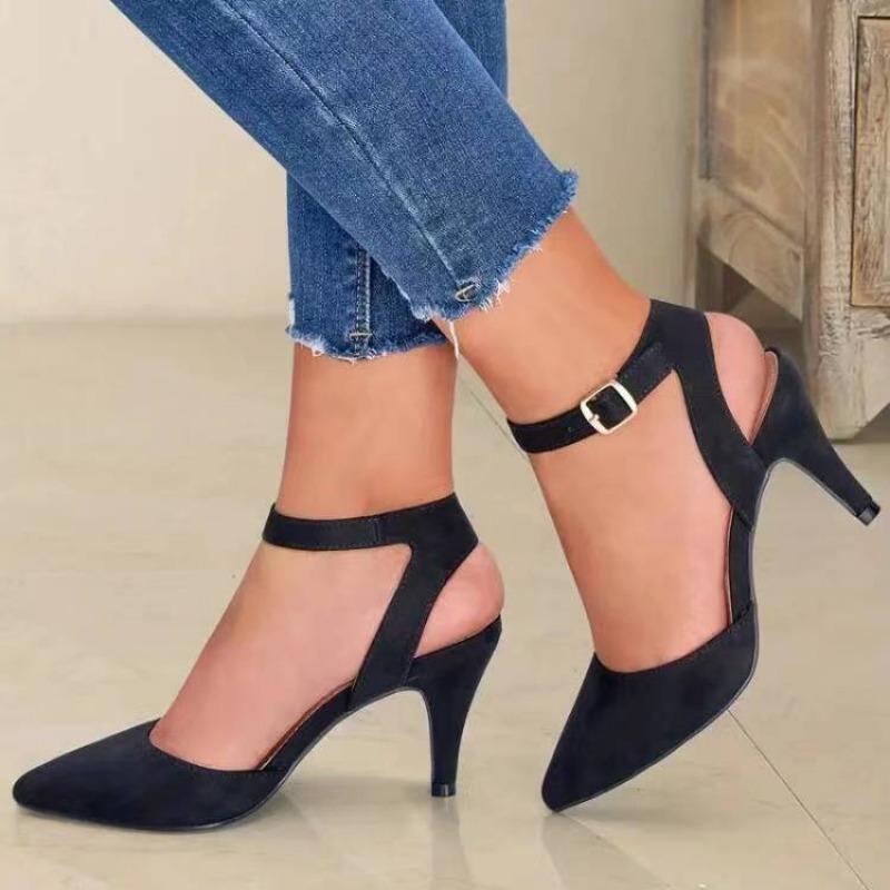 Fashion Pointed-toe Wrap-toe Shoes Hollow Out Ankle Strap High Heel Sandals for Ladies Dating Office Sandals