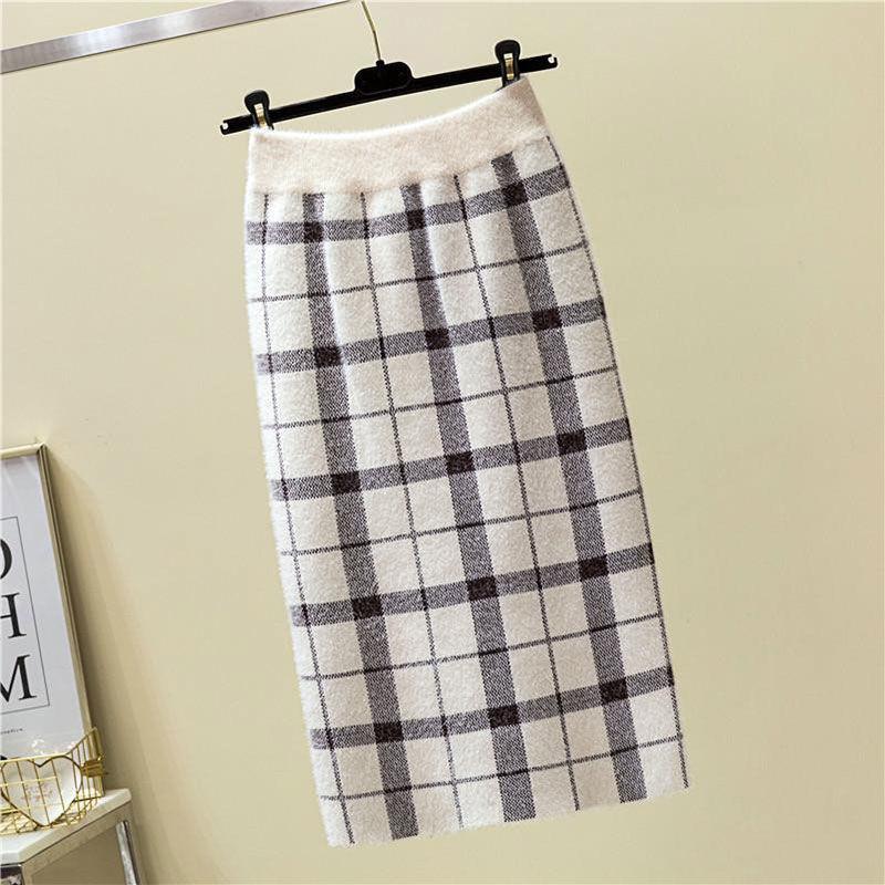 Осенне-зимняя женская трикотажная юбка миди, женская юбка с высокой талией, плотные однотонные тонкие юбки из искусственного норкового бархата