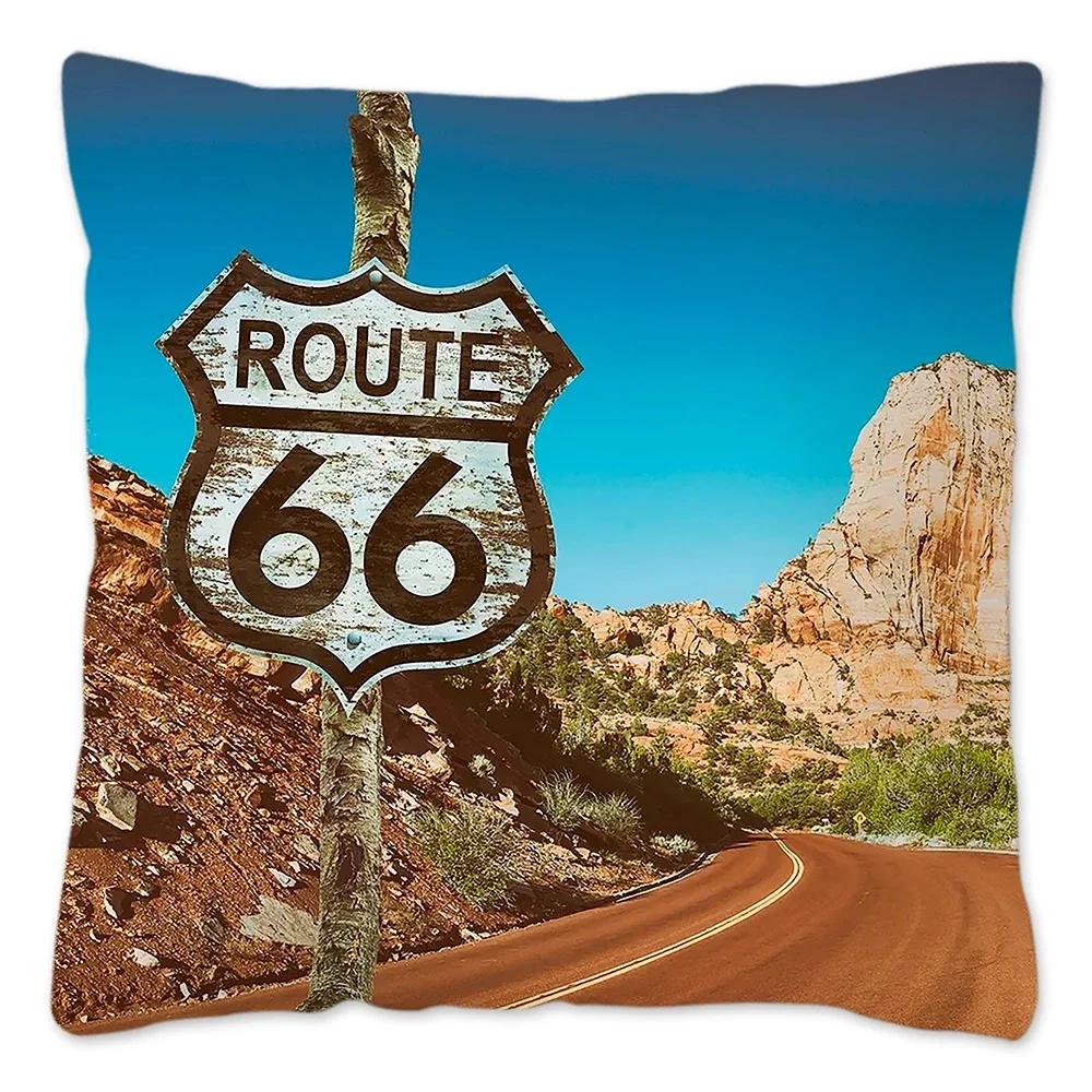 Наволочка Route 66 Retro, украшение для дома, полиэстер, наволочка для дивана, наволочка для автомобиля, натуральный пейзаж, Funda Cojin