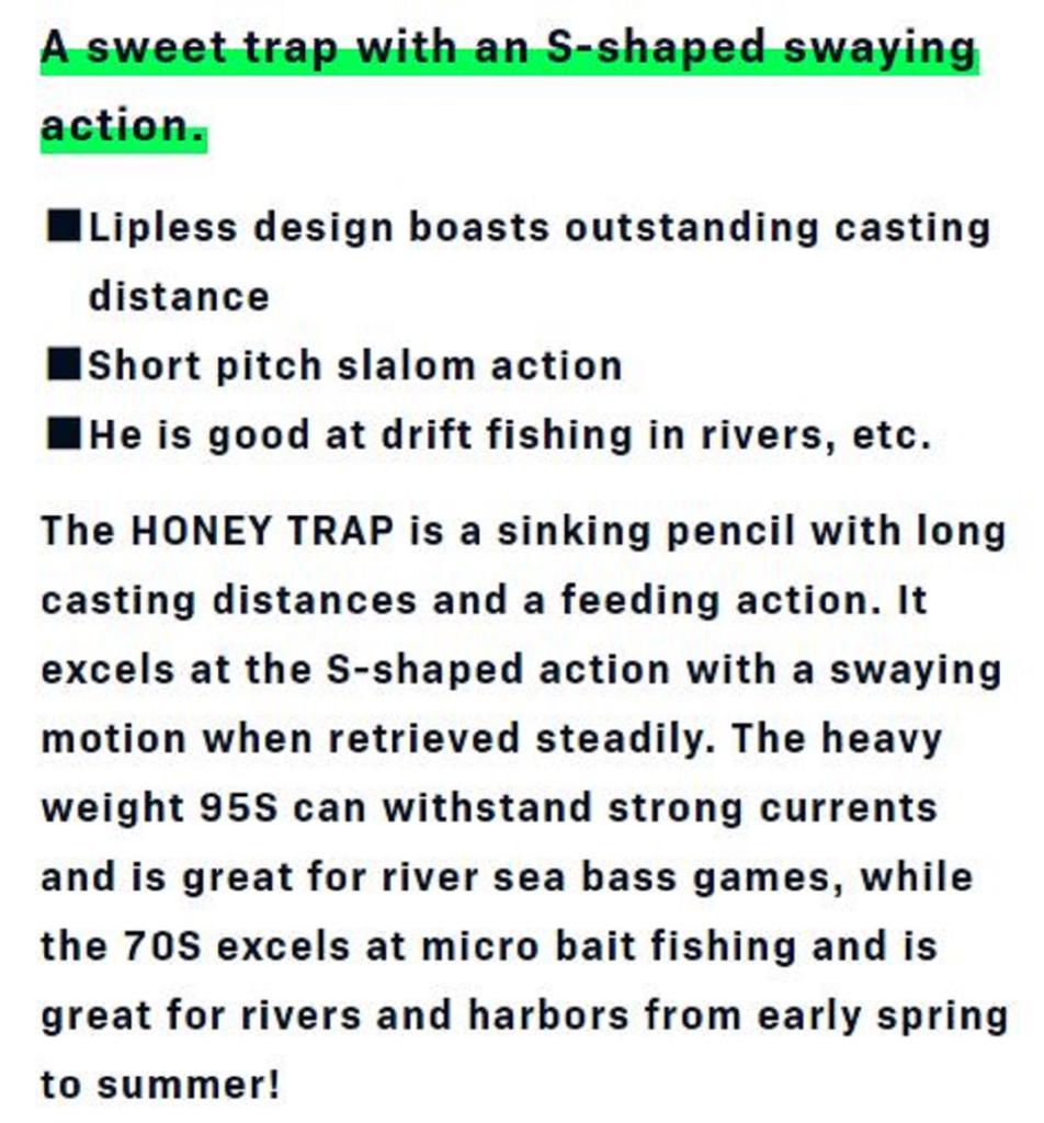 Ima Honey Trap 95S Karutora 20 Grams Sinking Lure 106 (9514)