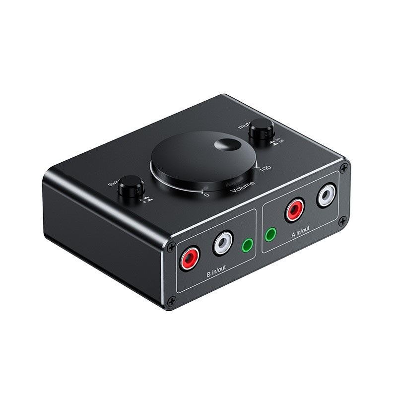 KEBIDUMEI 3.5mm RCA Stereo Bi-Directional Audio Switcher 1 in 2 Out or 2 in 1 Out 3.5mm 2RCA Audio Switcher with Mute ButtonGood product