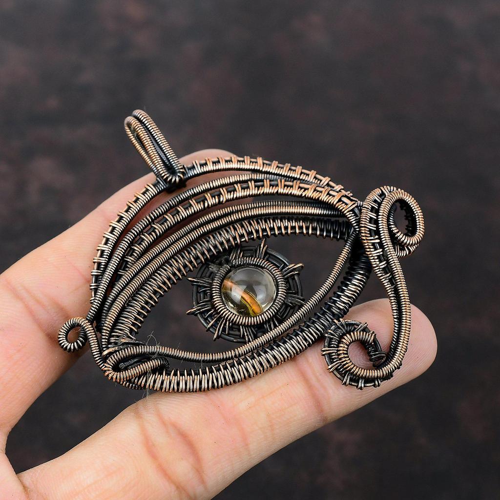 Дурной глаз Кристалл Кварцевый кулон Медная проволока Обернутый кулон Антикварные медные украшения Кулон ручной работы Подвеска из натурального драгоценного камня Подарок для матери