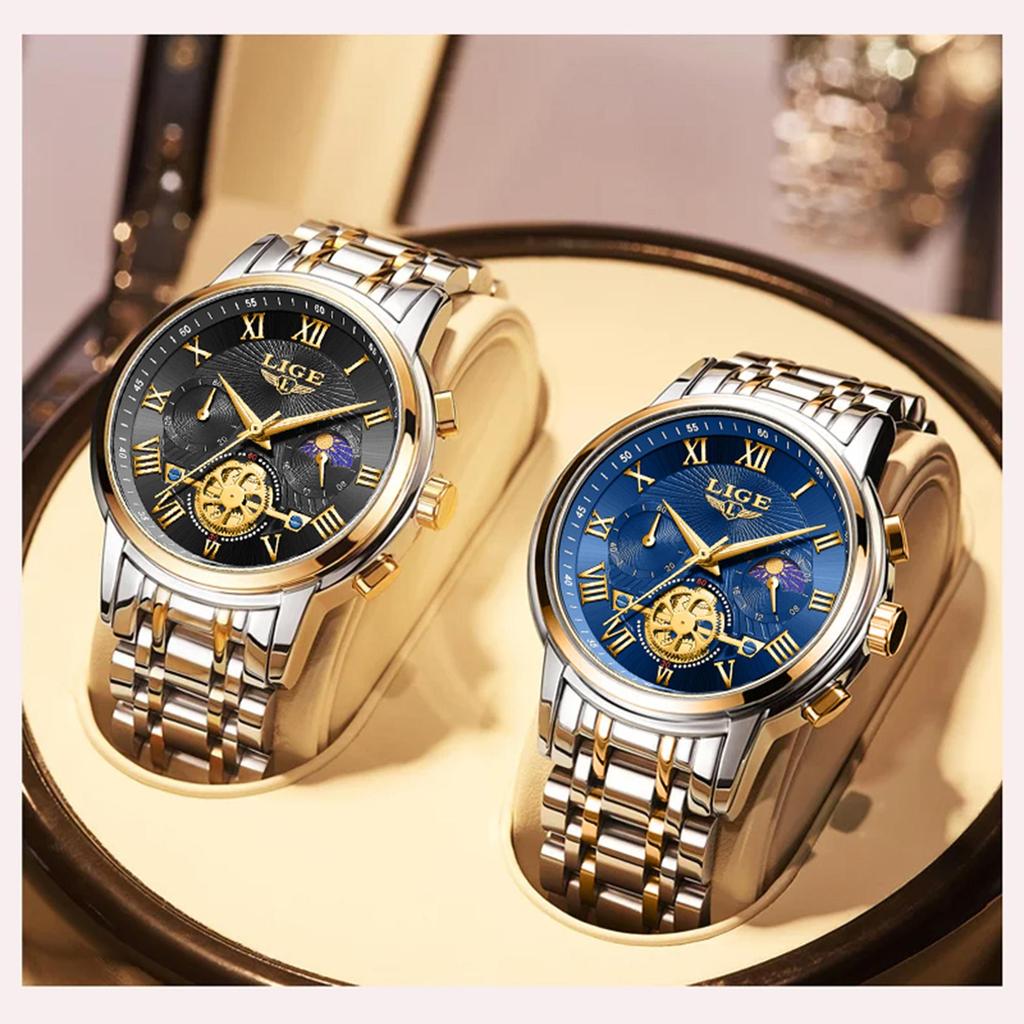 LIGE Лучший бренд, оригинальные мужские кварцевые часы, модные водонепроницаемые мужские часы для отдыха, все стальные ночные светящиеся часы