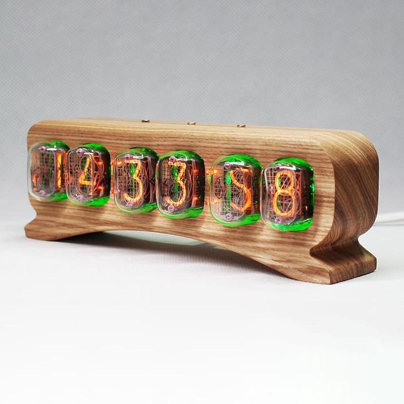 IN12 Nixie Tube Clock Solid Wood Desk Clocks Interior Minimalist Desktop Digital Tube Clock Unique Elegant Table Clocks Living Room Decor Ornaments