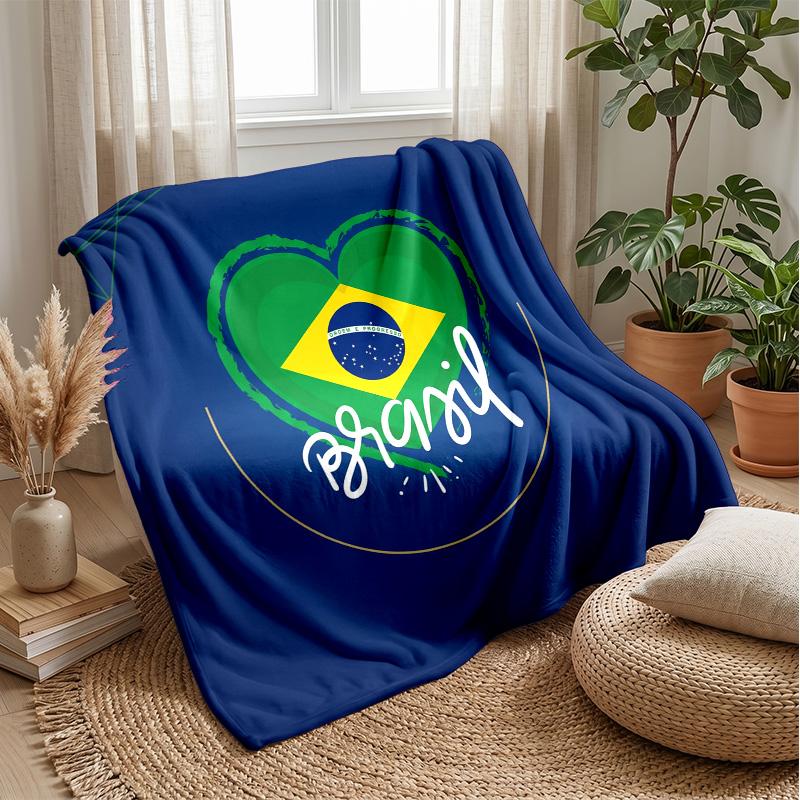 Brazil Football Printed Flannel Blanket Skin Friendly Warm Decorative Throw for Indoor Couch Bed Daily Use
