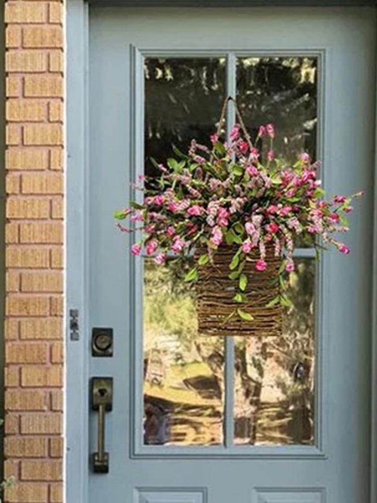 1 шт. искусственная цветочная корзина подвесная корзина весна лето розовые полевые цветы для декора входной двери фермерский дом коттедж гирлянды