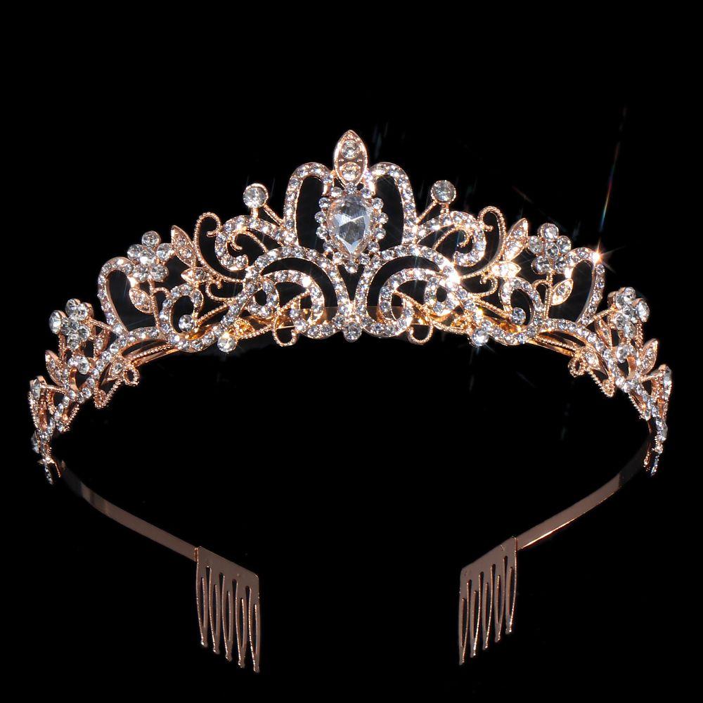 Bridal Hair Accessories Silver Tiara Crown Princess Rhinestone Crown Crystal Headband with Combs
