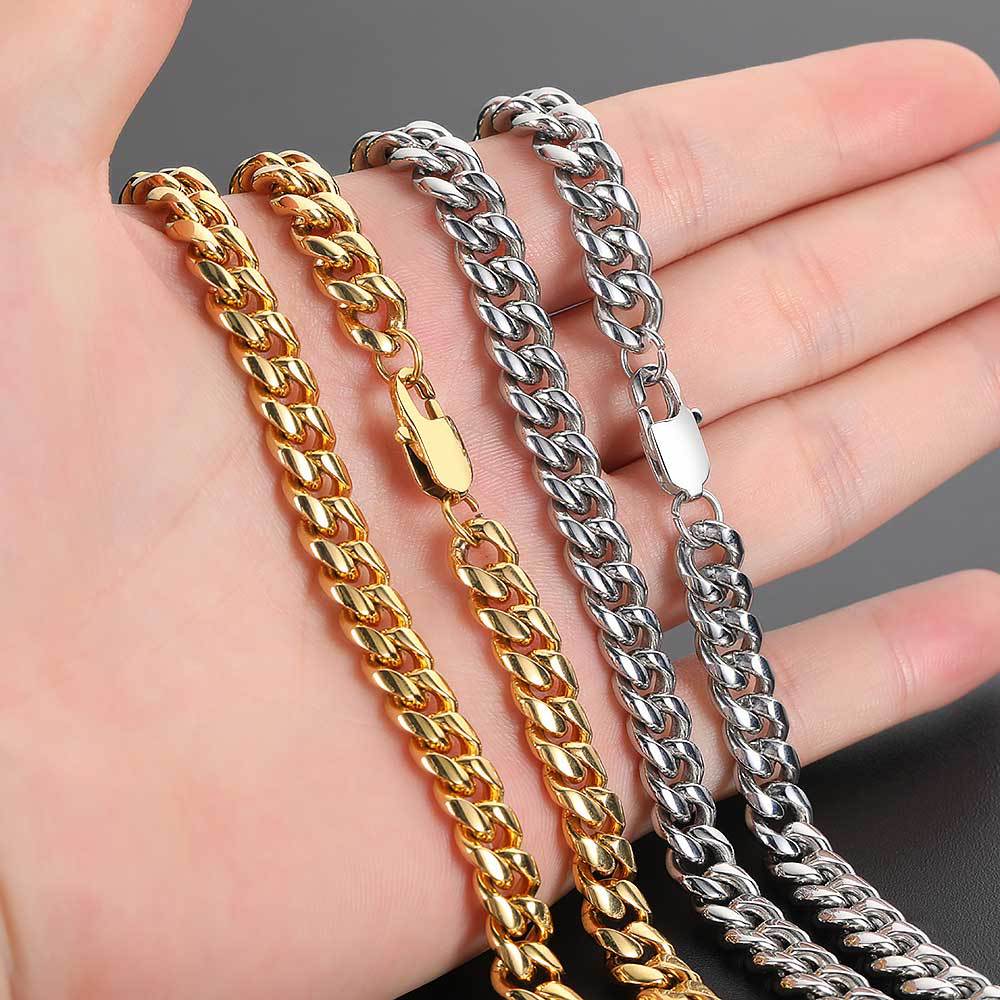 European And American Hip-Hop Stainless Steel Necklace, Titanium Steel Jewelry, Encrypted Japanese Buckle Chain 18K Gold Men'S Necklace