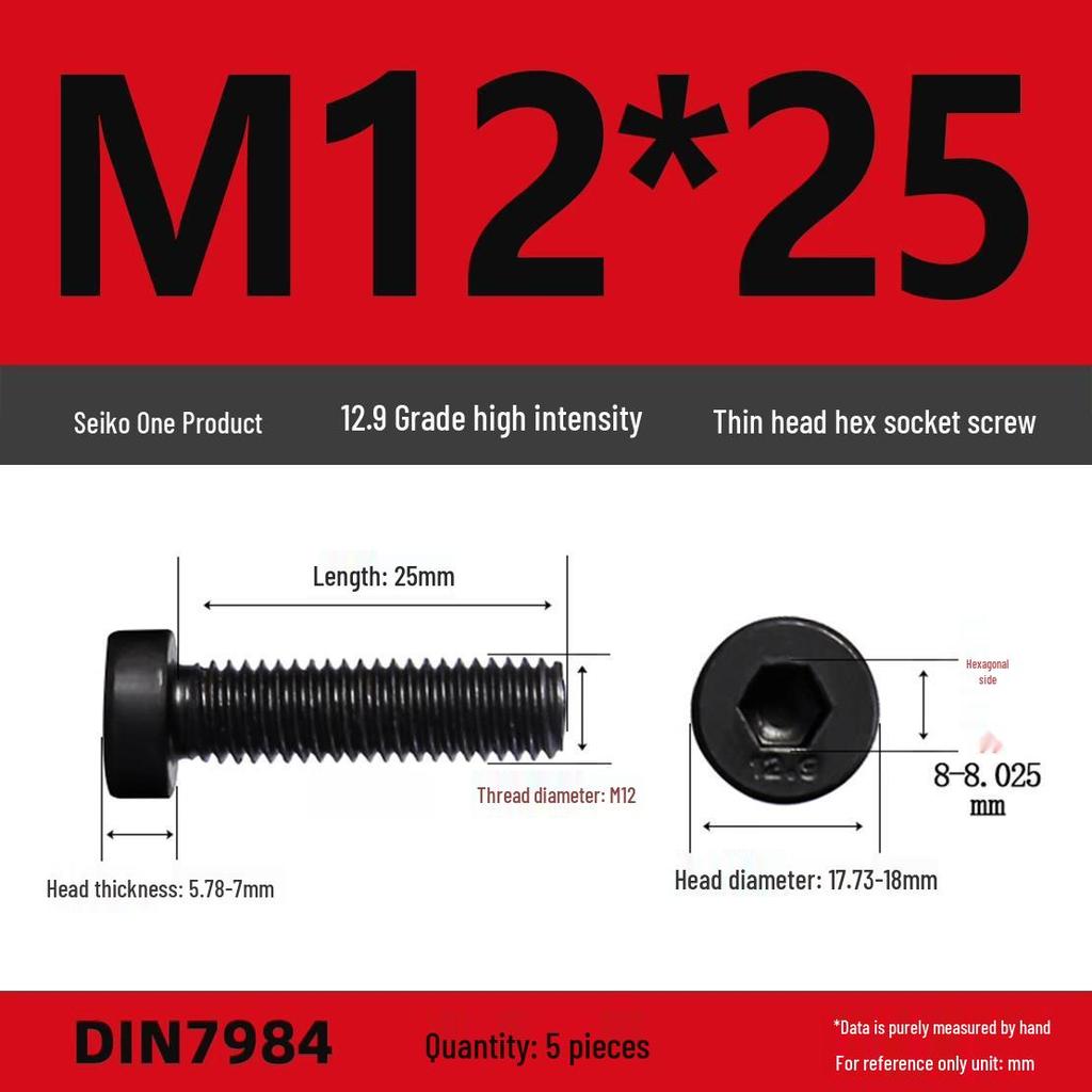 DIN7984 Класс прочности 12.9 Винты с шестигранной головкой и низкой головкой - Размеры от M3 до M16
