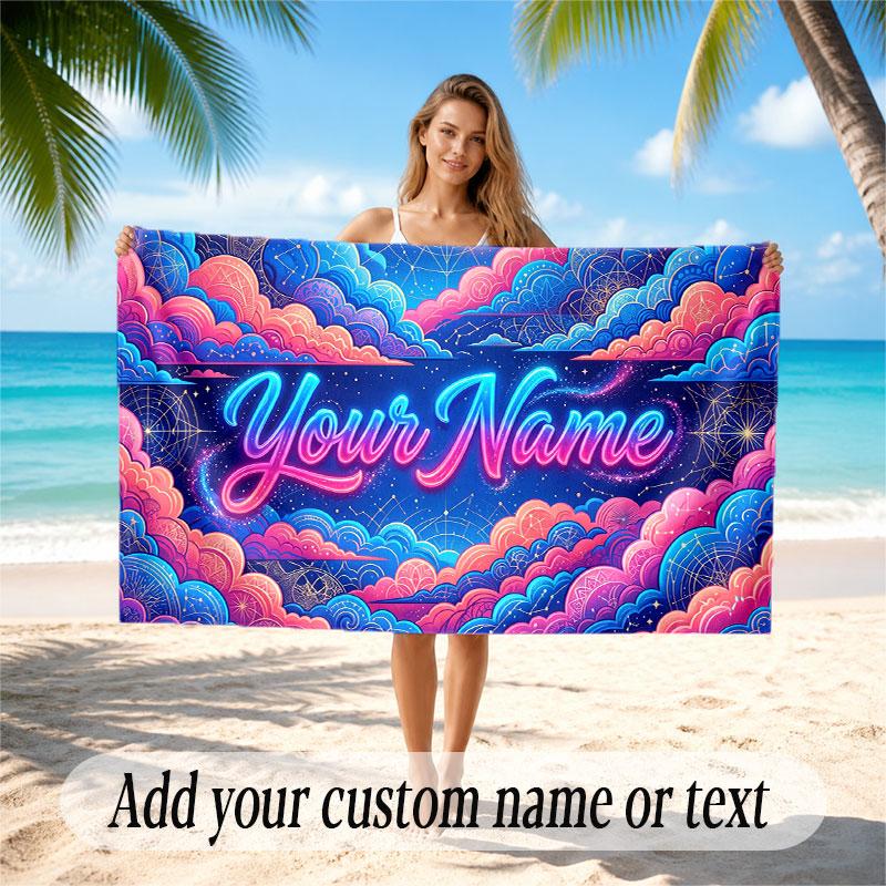 Fantasy Magic Theme Soft Beach Towel Personalized Custom Name Text Towel Portable for Beach Pool Travel