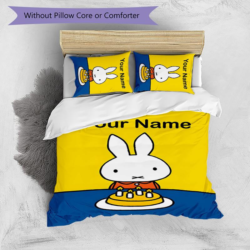 3pcs Miffy1 Cover Set - Personalized Name, HD Printed Bedding with 1 Cover and 2 Pillowcases - Perfect for Home Decor, Easy Care