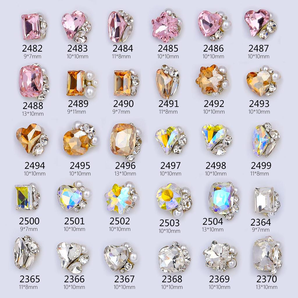 Nail Art Crystal Stack Diamond Finished Product Super Shiny Crooked Heart Rectangular Hand-Inlaid Pearl Nail Ornament