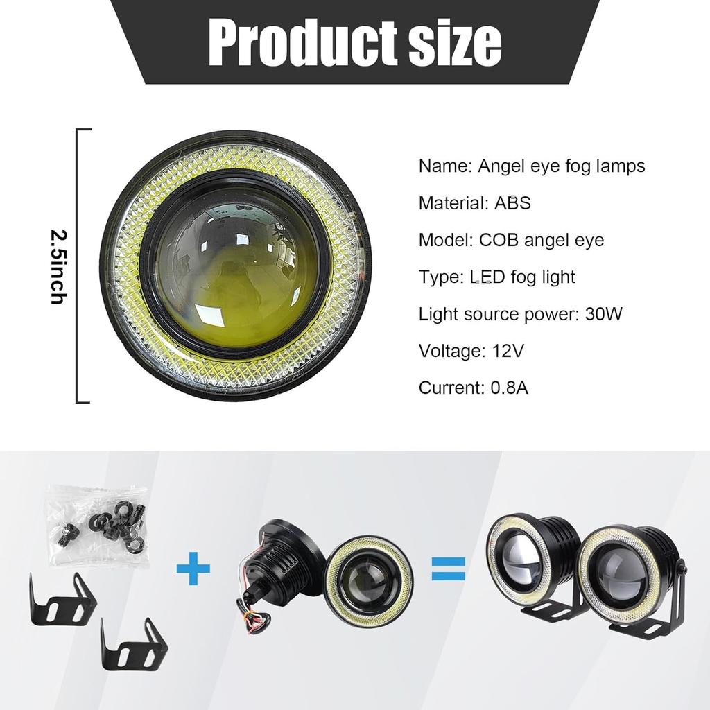 2 PCS Car Angel Eye Fog Light, 2.5'' Round COB LED Super Bright High Power Red
