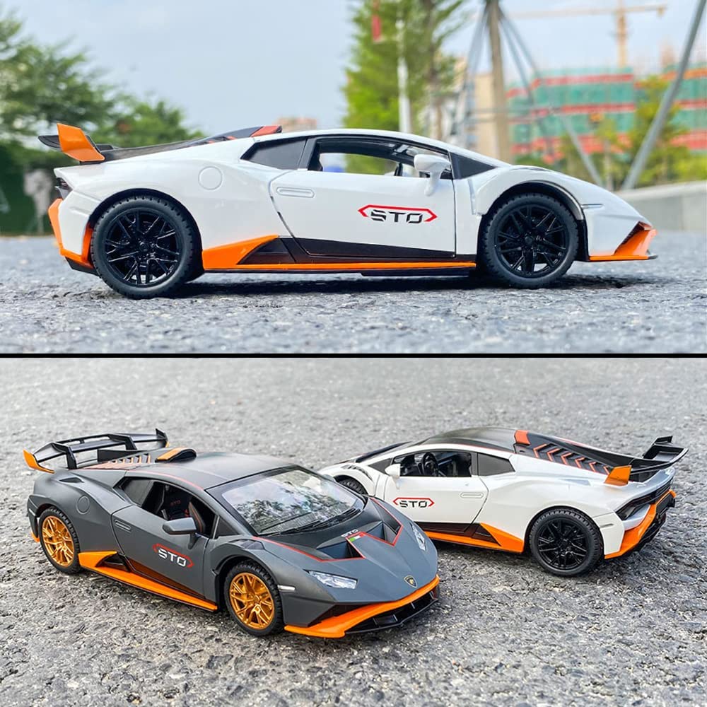 1:24-масштабная литая под давлением модель автомобиля из сплава для Lambo Huracan STO 2021, модель автомобиля с откатным механизмом, игрушечные автомобили со светом и звуком для коллекции для детей и взрослых
