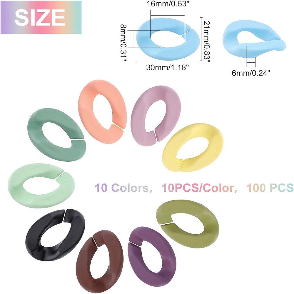 100Pcs 10 Color Opaque Spray Painted Acrylic Linking Rings, Quick Link Connectors, for Curb Chains Making, Twist, Mixed Color, 100pcs/bag