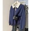 Women's Retro Color Block Polo Sweatshirt - Spring/Autumn 2025 Trendy Loose Long Sleeve Top