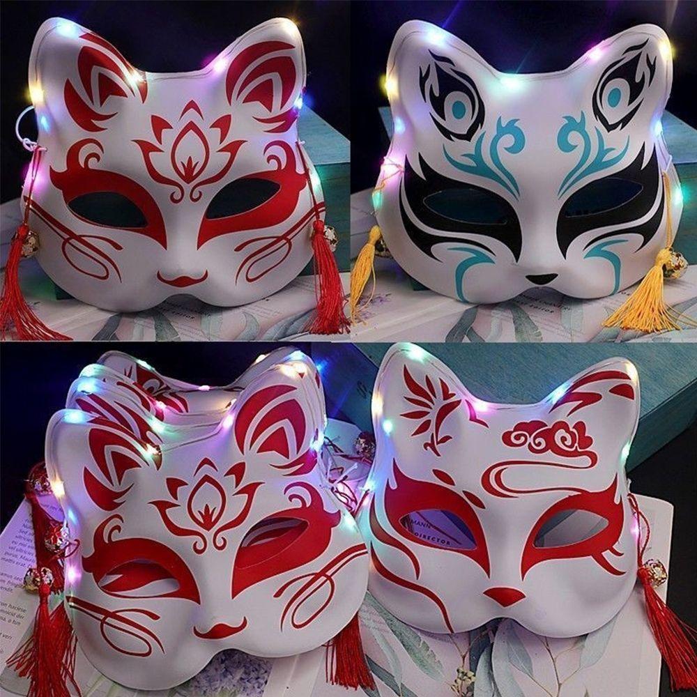 Реквизит Половина лица с колокольчиками Маски Кицунэ Светящиеся маски Костюм Вечеринка Маска Кошка Маска Косплей Реквизит