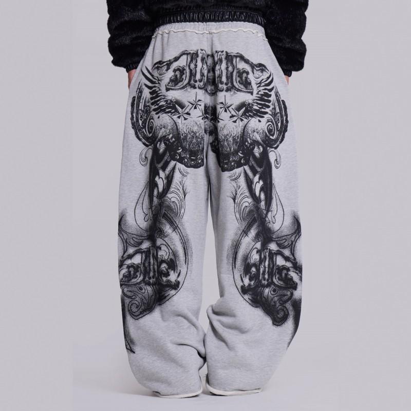 Y2K Streetwear Wide Leg Trousers With Graphic Print Loose Fit Mid-Rise Straight Pants Men Women