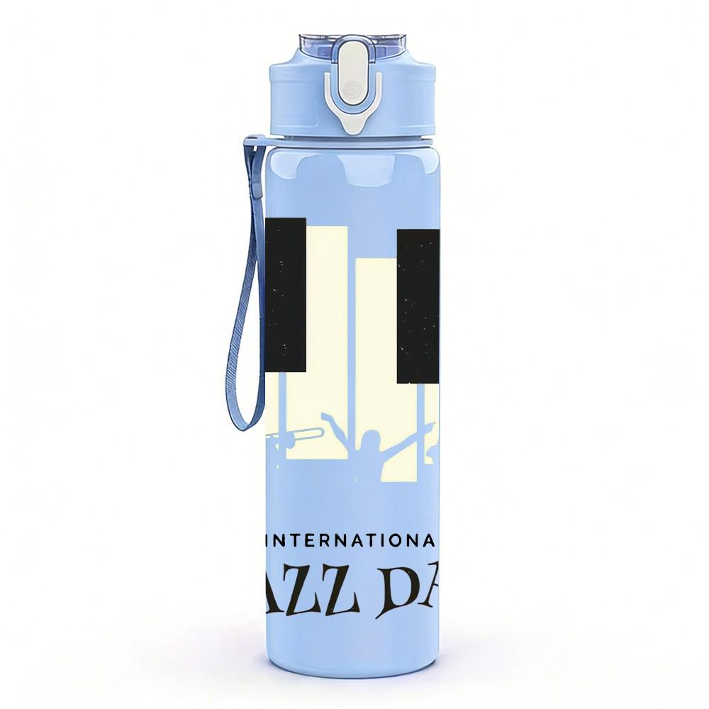 1PC Piano Keys Jazz Day Music Print 750ml Color Plastic Sports Water Bottle Leakproof Flip Straw Lid Suitable for Sports Office Home Use